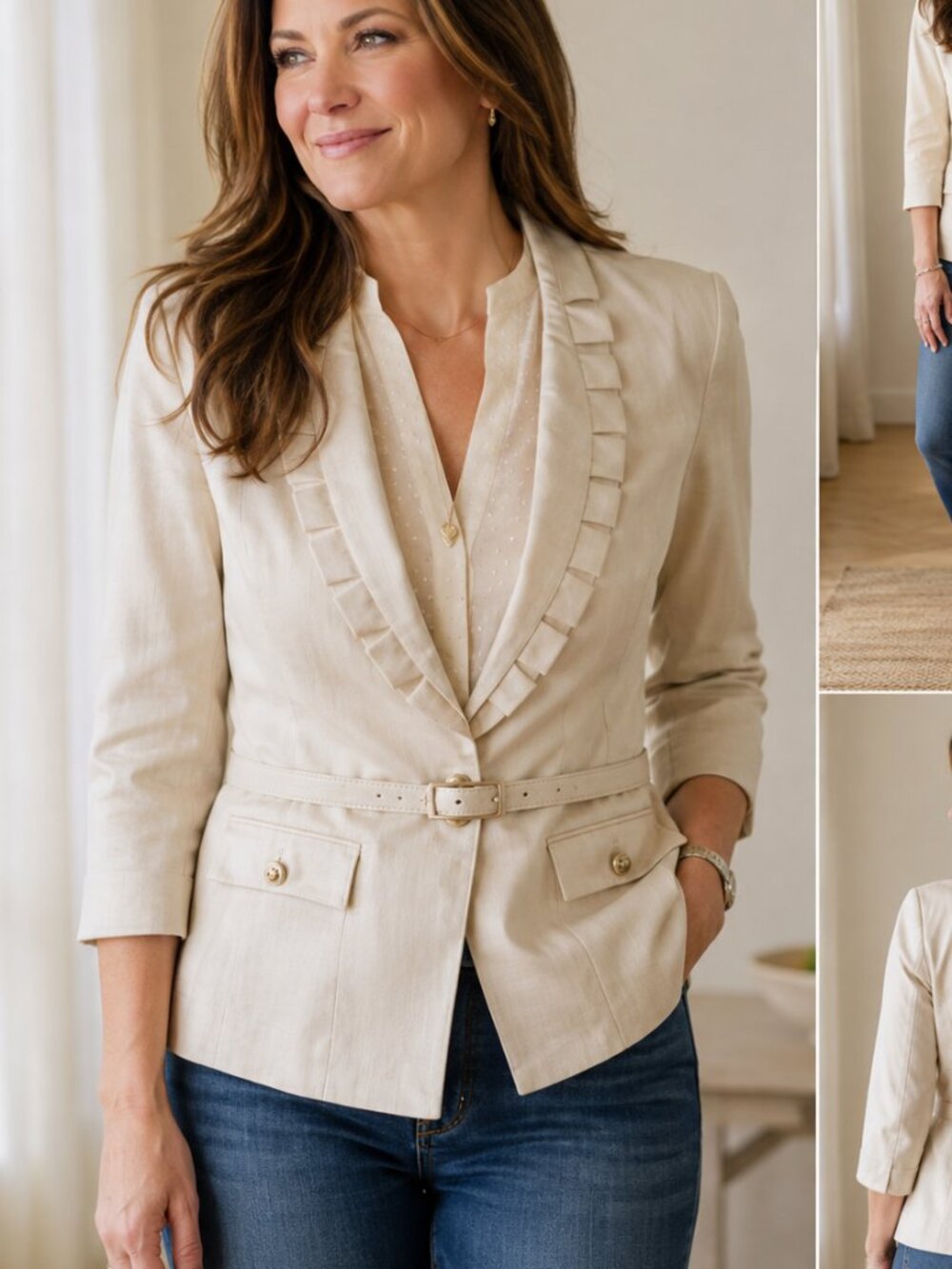 White House Black Market Cream Beige Jacket With Belt